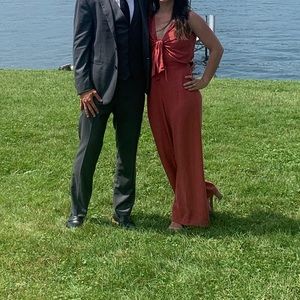 Coral Jumpsuit with Tie Detail